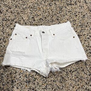 White Upcycled Jean Shorts with Frayed Hem